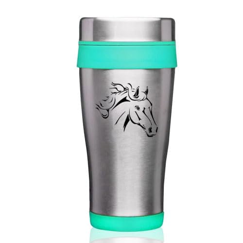 16oz Insulated Stainless Steel Travel Mug Coffee Mug Tumbler Horse Head (Teal)
