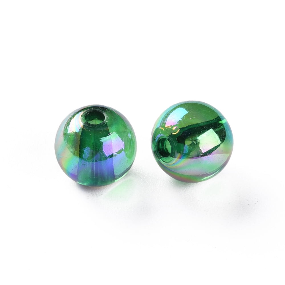 Transparent Acrylic Beads AB Color Plated Round Green 10x9mm Hole: 2mm about 940pcs/500g