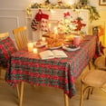 thumbnail image 2 of Red Green Plaid Snowflake Christmas Tablecloth 60x104, Tartan Table Cloth Decorations, Winter Holiday Tablecloths for Rectangle Tables Parties Dining Farmhouse Kitchen Decor, 2 of 6