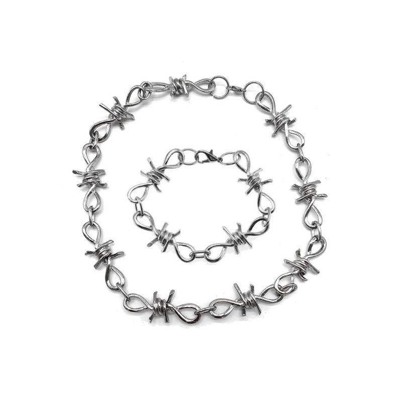 HGYCPP 1 Set Men's Punk Gothic Alloy Barbed Wire Brambles Necklace Bracelet Jewelry Set - image 1 of 15