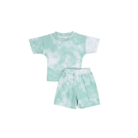 

Kiapeise Toddler Boy Girls Tie Dye Outfits Casual Short Sleeve T-Shirt + Shorts