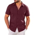 thumbnail image 4 of LNWUY (S-5XL) Plus Size Men's Cuban Guayabera Shirt Short Sleeve Button Down Shirts Casual Summer Beach Linen Shirts Red XL, 4 of 7