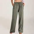 thumbnail image 2 of Drawstring Cotton-Linen Pants - Loose Fit Casual Trousers with Back Pockets | Yubnlvae | Women's Solid Color Cotton Linen Pants with Pockets Drawstring Back (Grey | L), 2 of 7