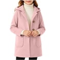 thumbnail image 2 of Kids Wool Winter Overcoat, Hooded Long Sleeve With Pockets, Solid Color Warm Outerwear For Boys Girls Pink 14-15Years, 2 of 8