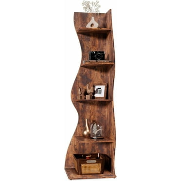 Modern 5-Tier Wall Corner Bookshelf, 19.69"D x 18.9"W x 70.08"H，Brown