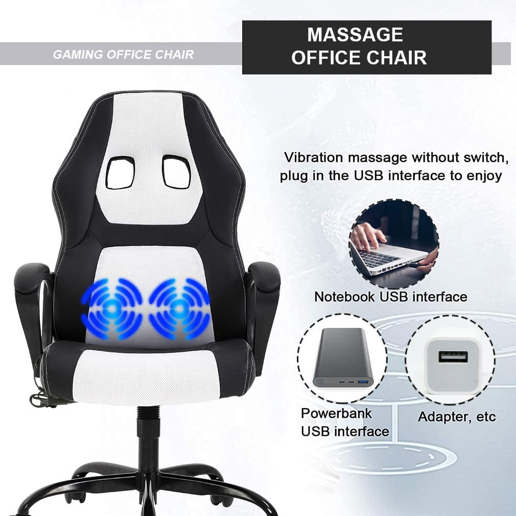 BestOffice Ergonomic Gaming Chair, Lumbar Support, Rolling Swivel for Men, Women(White)