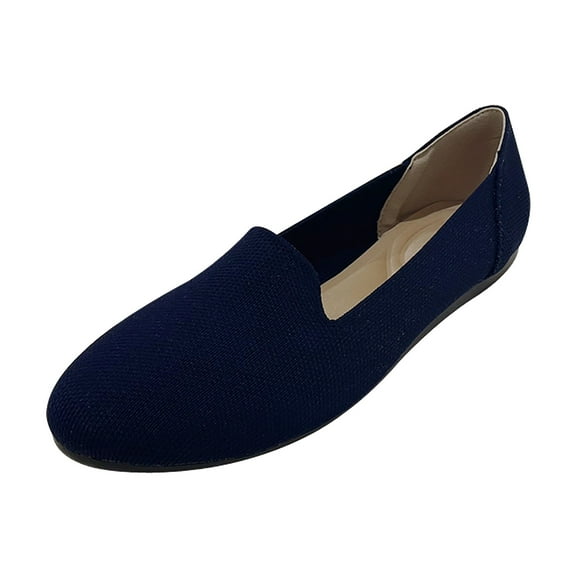 hopeusnice Womens Breathable Knitted Flats Shoes Round Toe Flats Comfortable Ballet Walking Shoes Dressy Slip-ons Loafers Blue 42