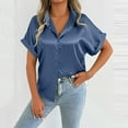 thumbnail image 6 of JGGSPWM Womens Casual Short Sleeve Satin Silk Solid Button Down Vintage Blouses Shirts Navy 2XL, 6 of 6
