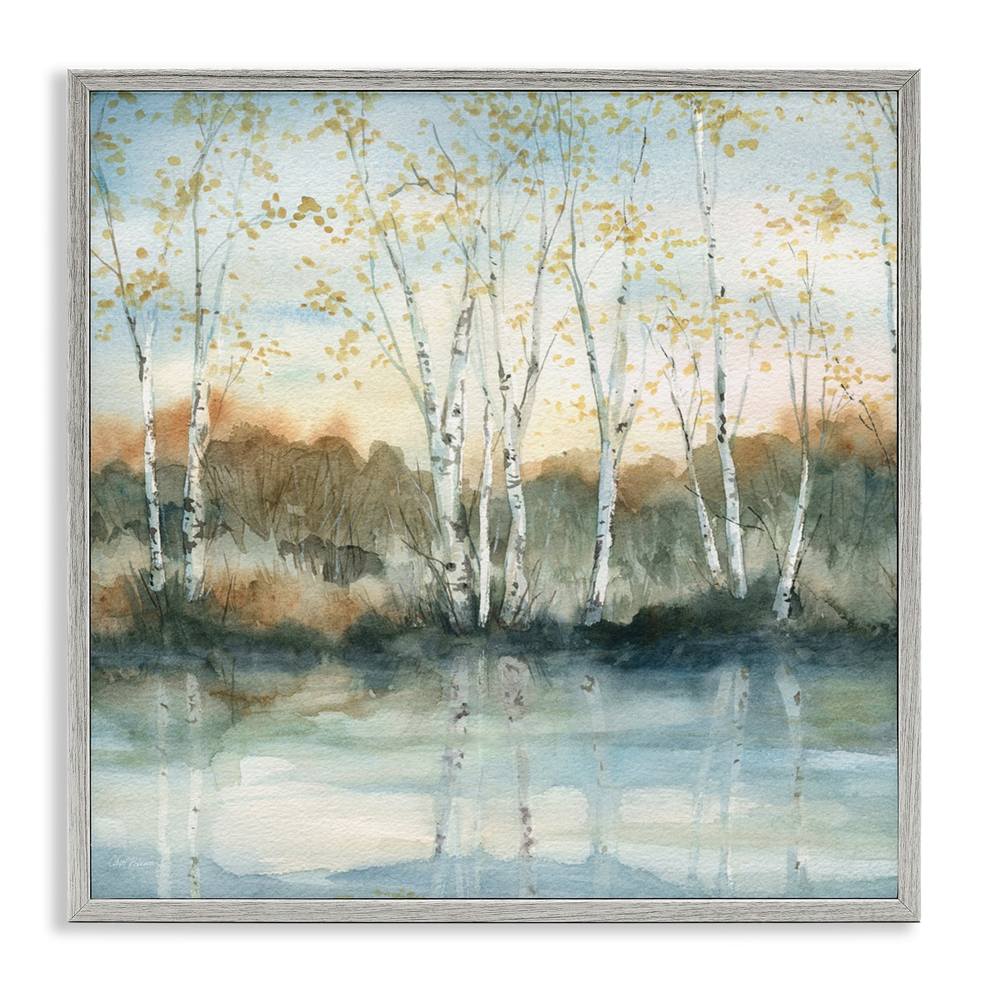 Stupell Industries Birch Tree Reflections Quaint Lake Clearing Landscape Painting Gray Framed Art Print Wall Art, Design by Carol Robinson