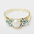 thumbnail image 4 of LBG British Made 9k Yellow Gold Cultured Pearl & Blue Topaz Womens Cluster Ring - 33 size options - Size 5.5, 4 of 6