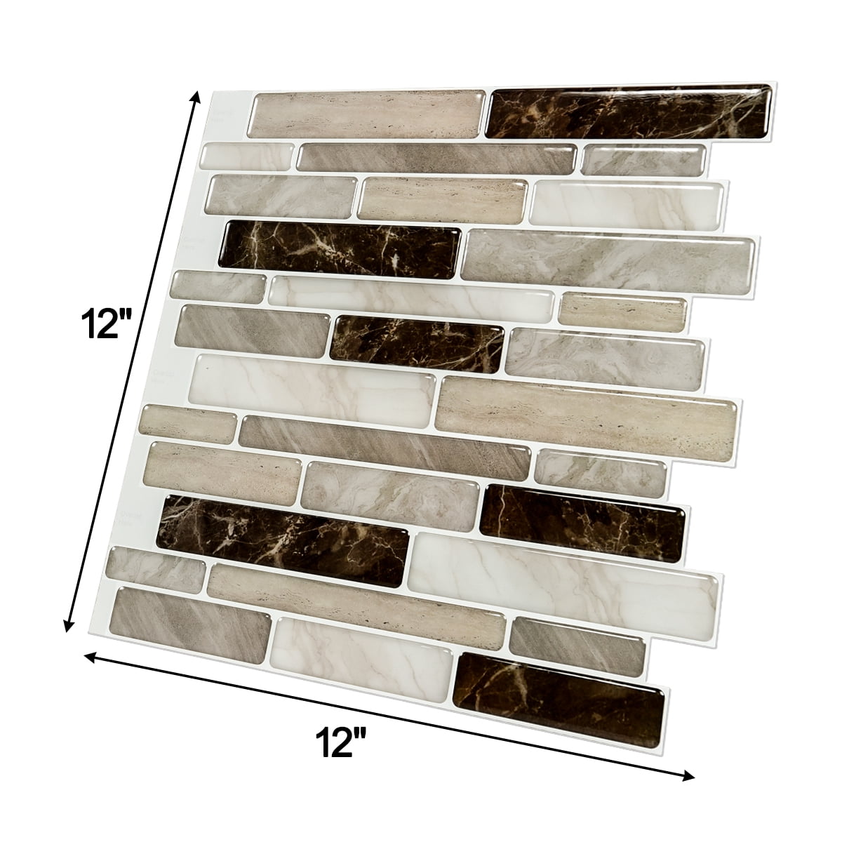 LongKing Peel and Stick Backsplash Tile Brown Marble Tile 12 in. x 12 in. (10-Pack)