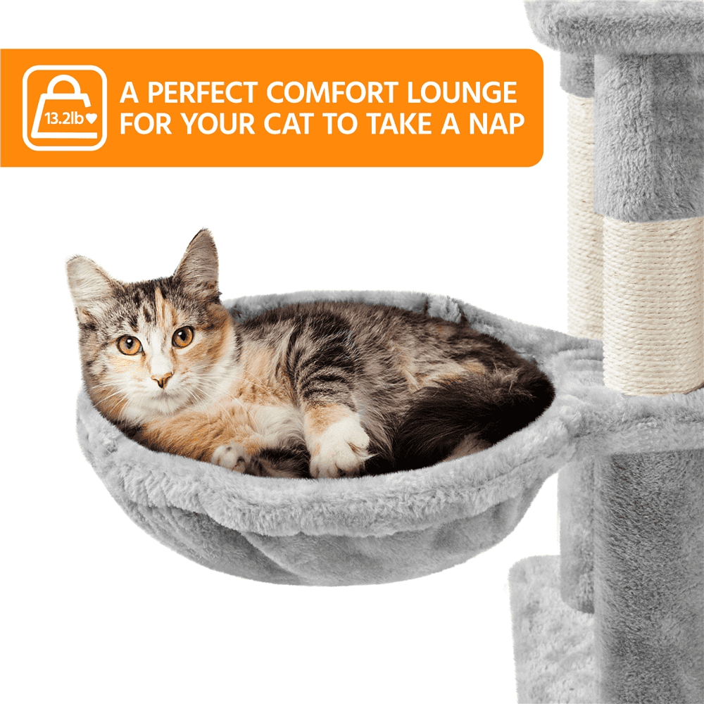 Alden Design 82.5″ H Multi Level Large Cat Tree with 2 Cozy Condos for Indoor Small/Medium Cats, Light Gray