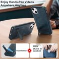 thumbnail image 4 of for iPhone 14 Plus PU Leather Back Case, Built-in Invisible Stand [Compatible with Magsafe] Protective Slim Kickstand Anti-fall Phone Cover Compatible with iPhone 14 Plus, Blue, 4 of 8