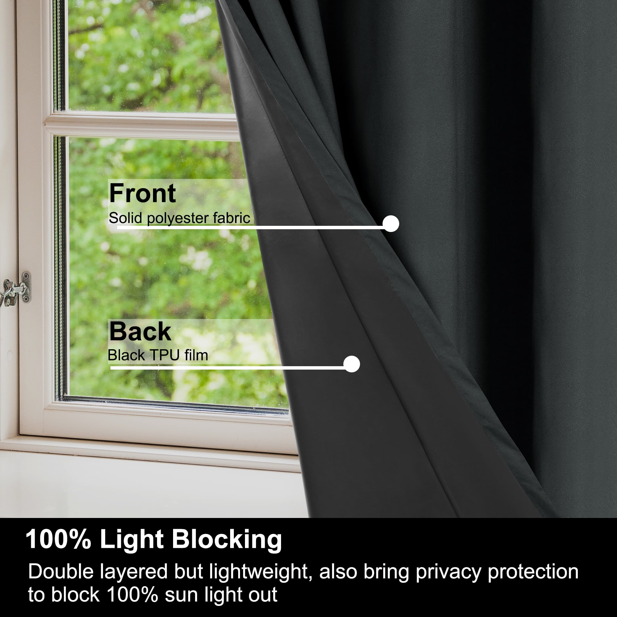 REGALWOVEN Blackout Curtains 2 Panels for Bedroom with Black Liner , Double Layer Grommet Thermal Insulated Living Room Curtain Black 52"Wx95"L
