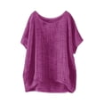 thumbnail image 4 of YOUYEDIAN Cotton Linen Tops for Girls Oversized Summer Boho Short Sleeve T Shirts Teen Kids Plain Loose Lightweight Beach Blouse (Purple, 8-9 Years), 4 of 5