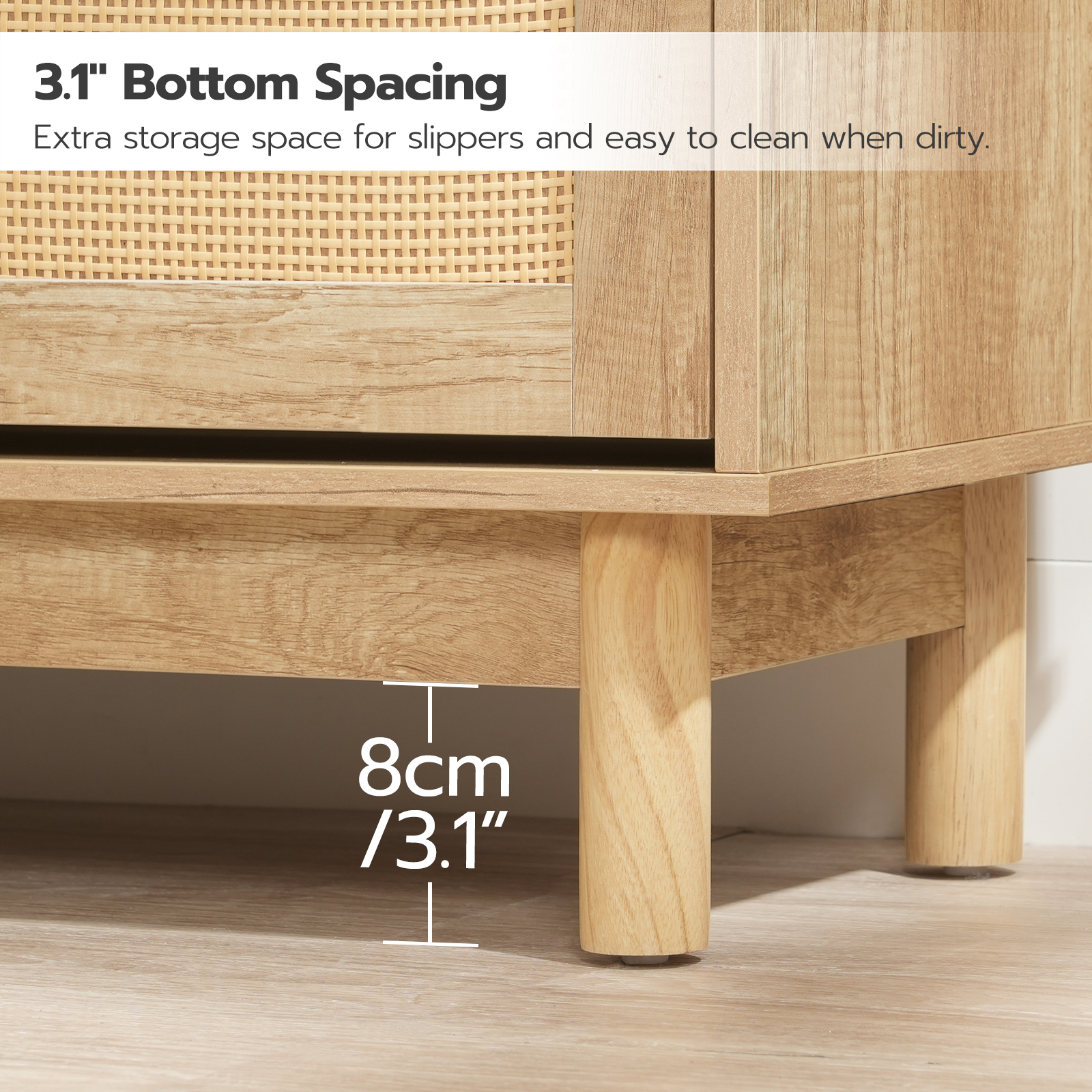 HOOBRO Narrow Rattan Shoe Storage Bench with Flip Drawers, Natural