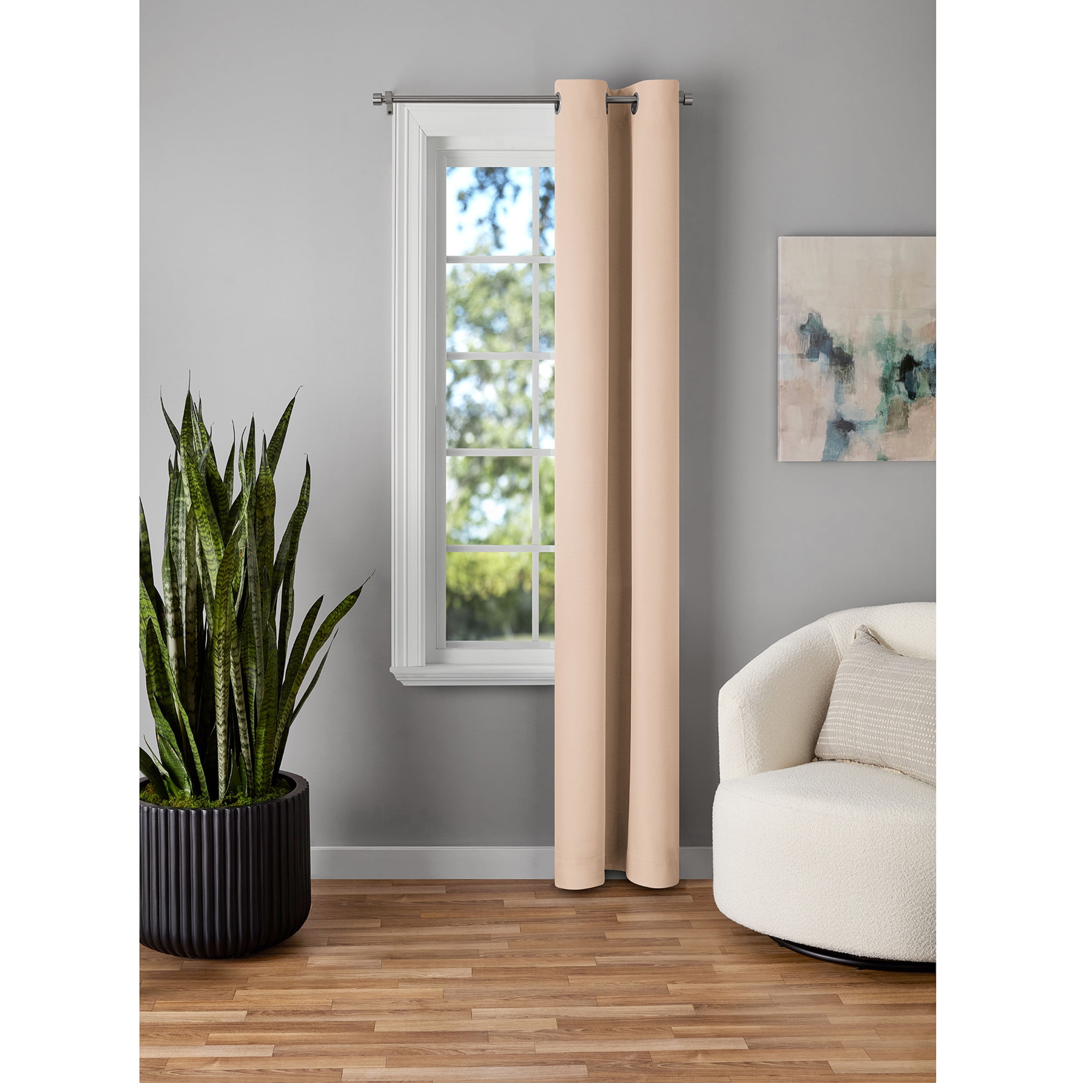 Mainstays Beige Solid Blackout Grommet Single Curtain Panel, 30" W x 84" L