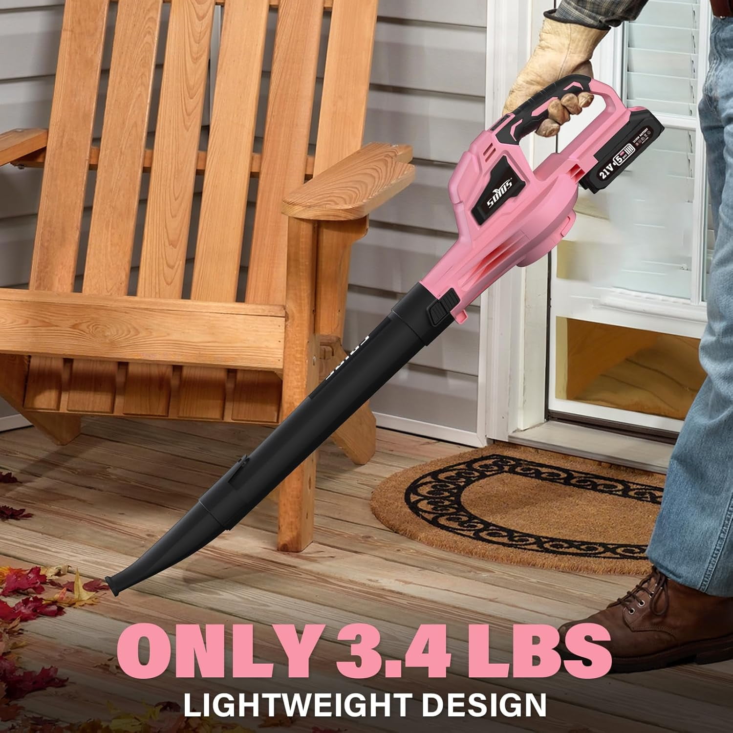SOYUS Leaf Blower, 21V Leaf Blower Cordless with 2x2.0Ah Battery and Charger, 150 MPH Electric Leaf Blower with Two-Speed Mode, Blowers for Lawn Care, Debris Dust Cleaning（Pink）