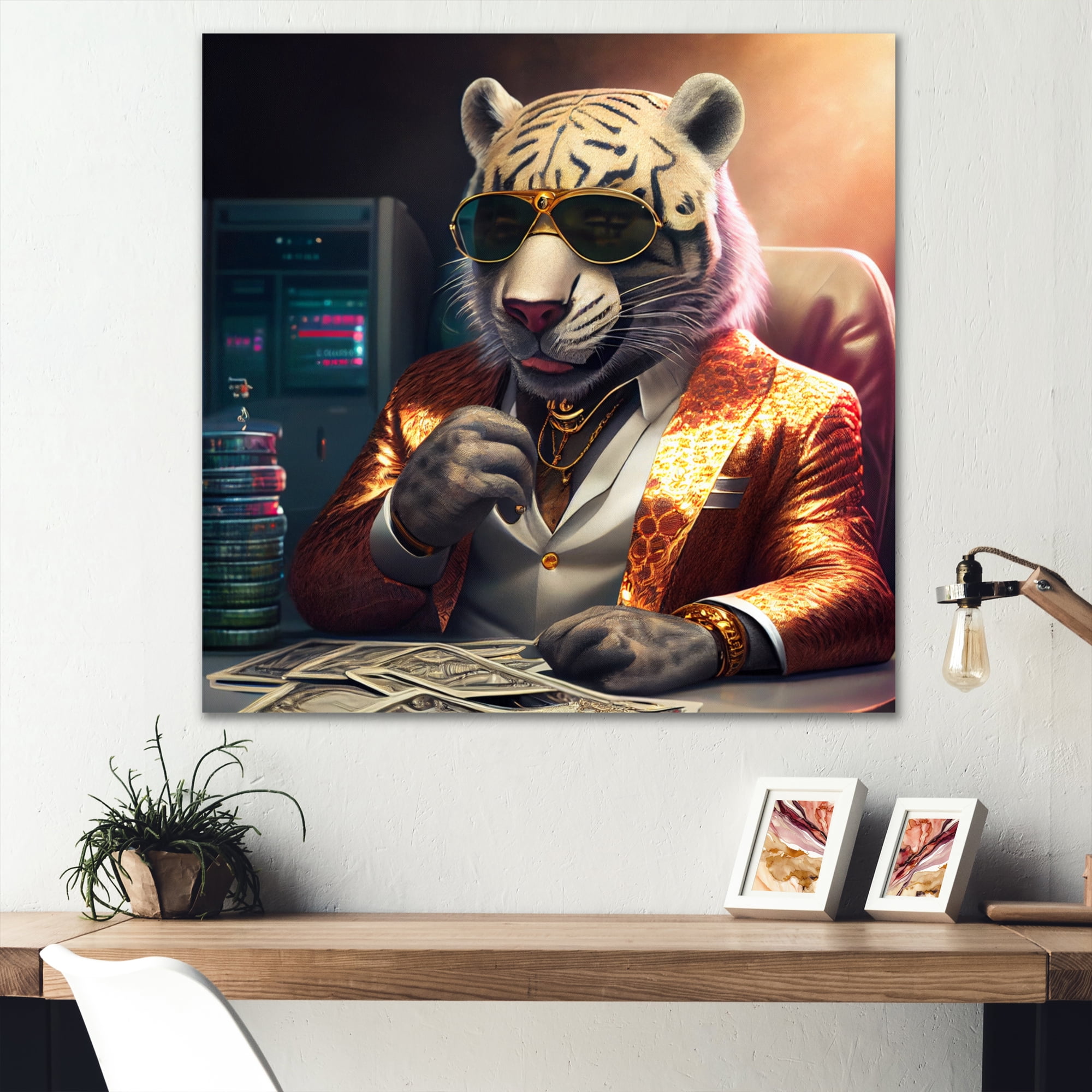 Designart Stylish Tiger Gambling II Canvas Wall Art