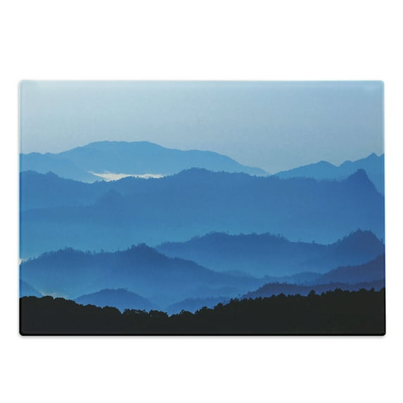 Landscape Cutting Board, Misty Mountain Levels Photography from Thailand, Decorative Tempered Glass Cutting and Serving Board, in 3 Sizes, by Ambesonne