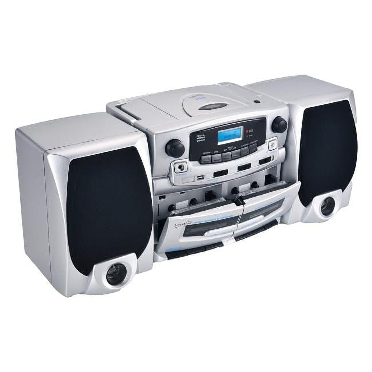 Bluetooth Audio System with Double Cassette Recorder & Built-In Mic () Silver