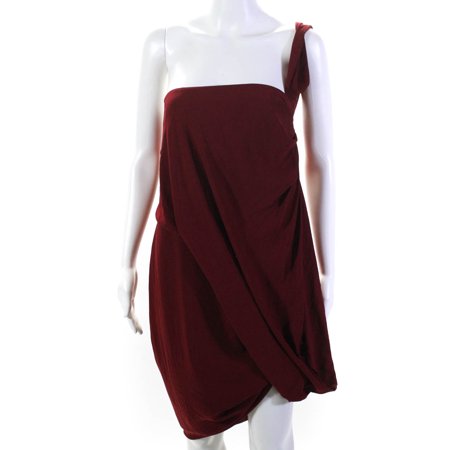 Pre-owned|HALSTON Womens Cherry Draped Sheath Red Size 8 13020689