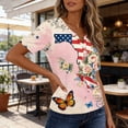 thumbnail image 6 of Women's 250th Anniversary Usa Shirt Independence Day Patriotic Star Stripe Print V-Neck Button Short Sleeve Top, 6 of 7