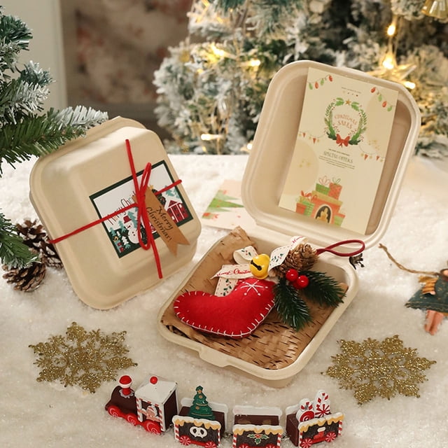 Xihbxyly Adorno para Árbol de Navidad, Adornos de Fieltro de Lana, Detalles de Cinta de Terciopelo, Colgante de Algodón, Madera de Fruta Decorativa, Impresión Manual, Decoración para Coche o Casa, Re