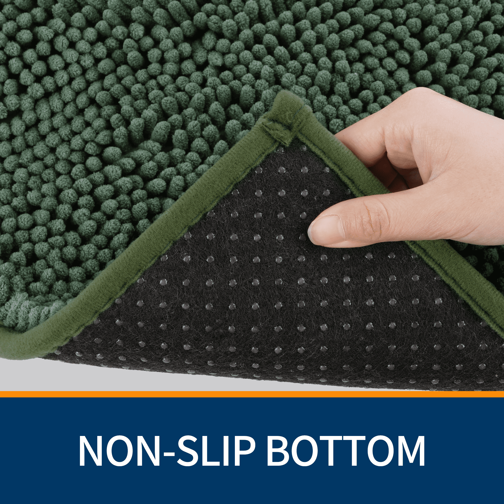 Wozola Chenille Bathroom Rug, Dark Green Ultra Soft Absorbent Bath Mat, Non-Slip Machine Washable Shower Floor Rug for Bathroom, Tub & Entryway, 24"x47"