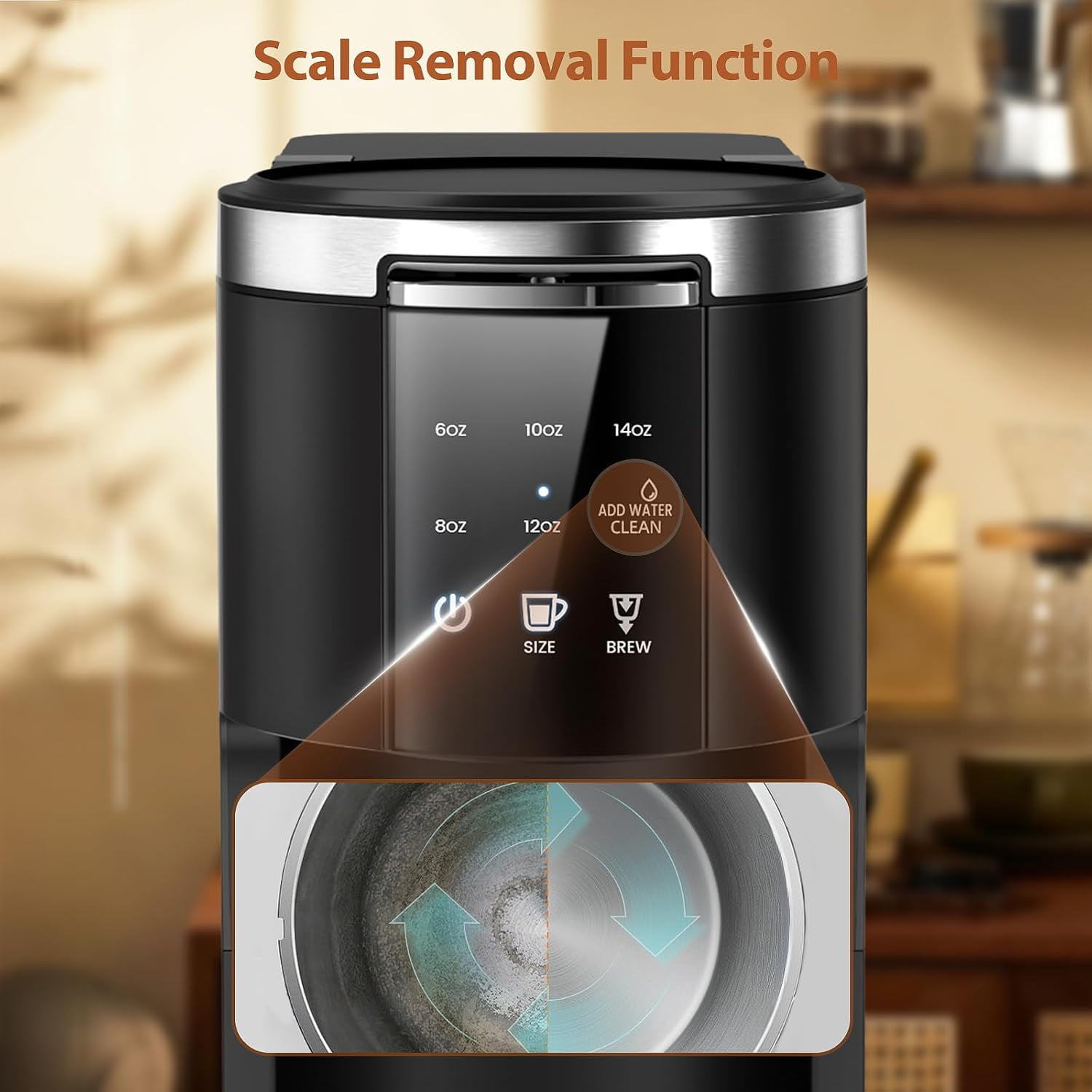 WAA 2 in 1 Single Serve Coffee Maker,Cup/Ground Coffee, 6-14 Oz, 40oz Tank, Auto Clean, Black