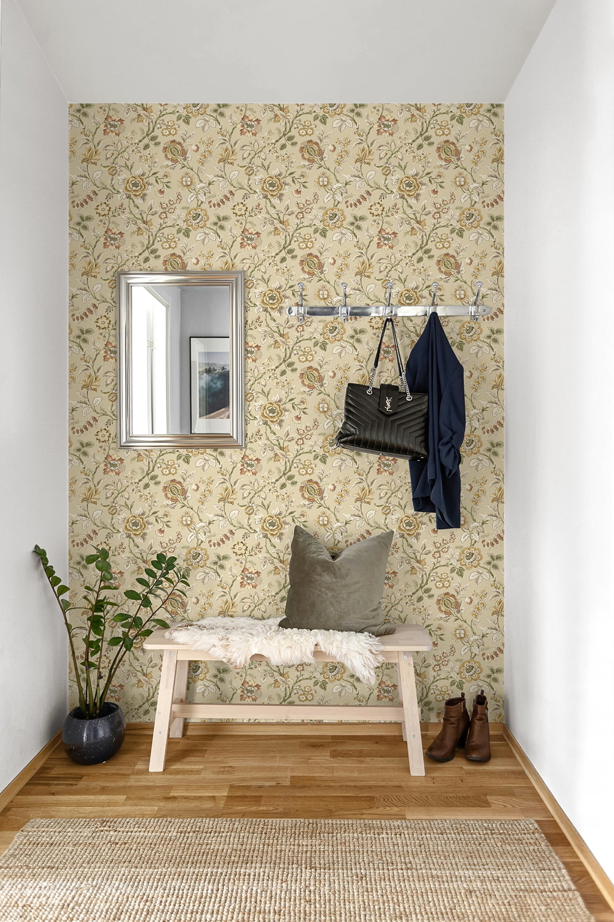 Stacy Garcia Home Latte Jacobean Floral Trail Peel and Stick Wallpaper - 20.5 in. W x 10 ft. L Roll