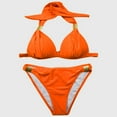 thumbnail image 4 of Hduncf Women's Triangle Ruched Bikini Set Solid Color Two Piece Swimsuit Halter Bathing Suit Orange S, 4 of 9