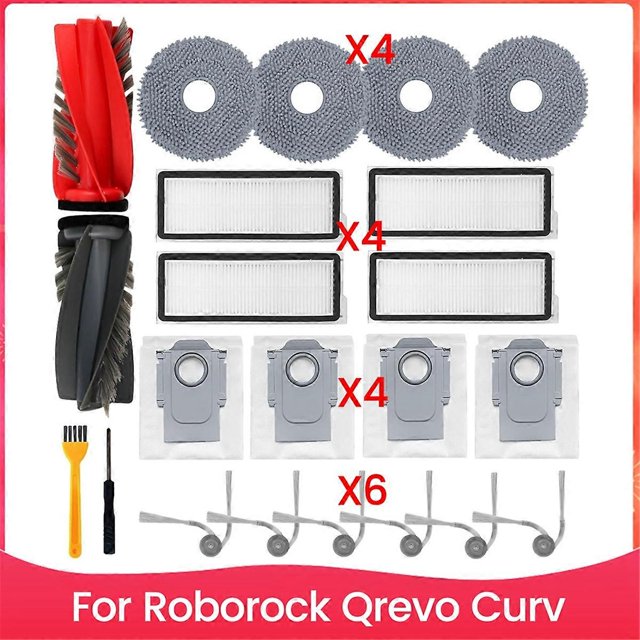 Accessories Kit for Roborock Qrevo Curv Robot Vacuum Main Side Brush Hepa Filter Mop Pads Dust Bags