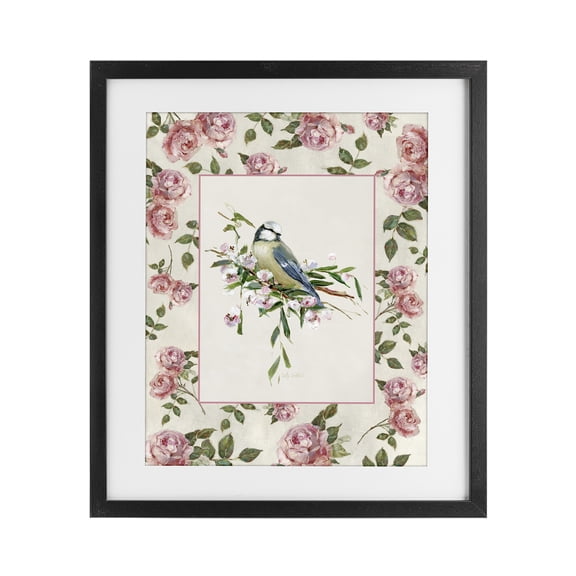 Stupell Industries Cottage Dainty Roses & Perched Bird Black Framed Print Under Glass, 13 x 16, by Sally Swatland