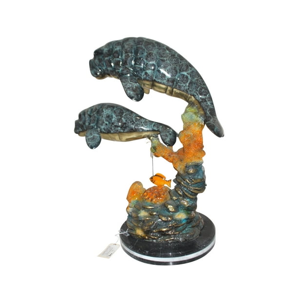 Nifao Manatees swimming - large Bronze Statue - Size: 18"L x 28"W x 38"H.