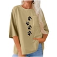 thumbnail image 6 of Inverlee Women's Paw Print Cotton Linen Tshirts Trendy Casual Relax Fit 3/4 Sleeve Tee Tops Summer Versatile Round Neck Blouse, 6 of 6