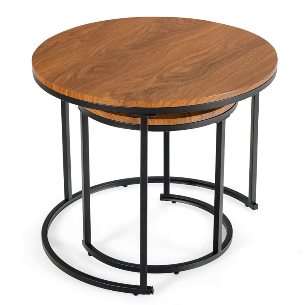 Finihen Round Nesting Coffee Table, Modern Nesting Side Set, Set of 2 Modern Round Stacking Nesting Coffee Tables, for Living Room, Reception Room, Light Brown Finihen Round Nesting Coffee Table, Modern Nesting Side Set, Set of 2 Modern Round Stacking Nesting Coffee Tables, for Living Room, Reception Room, Light Brown