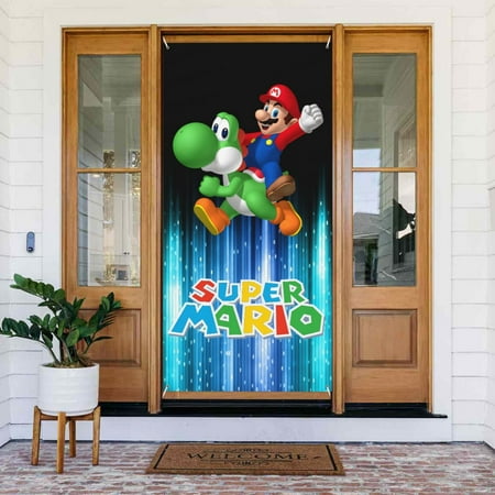 Game Super Mario Door Cover Decorated Banner Tapestry Home Decoration Holiday Party Supplies Door Banner Porch Sign Banner 72.8 x 35.4 Inch