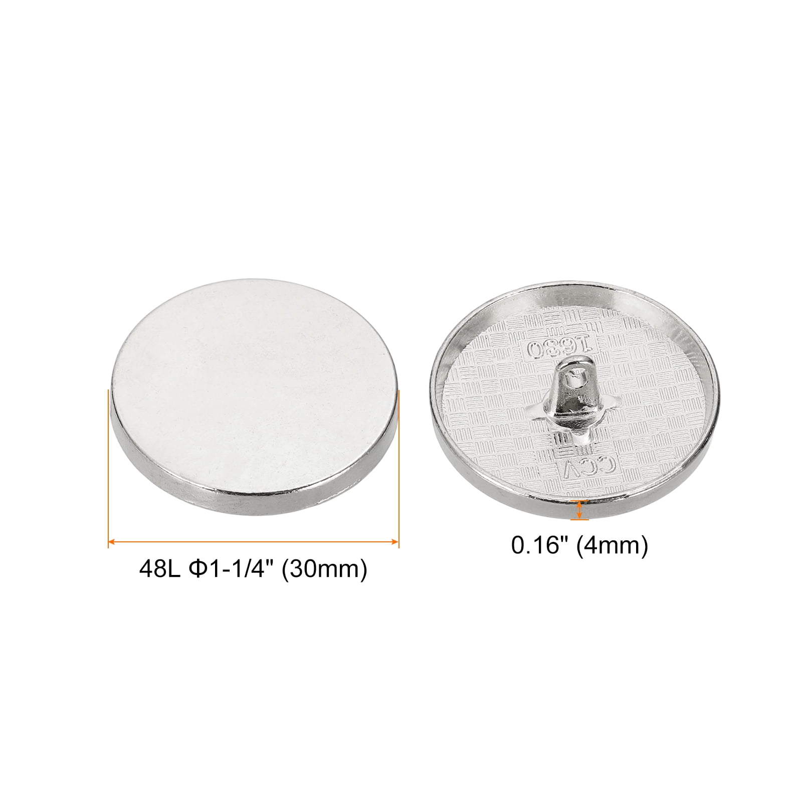 50pcs 48L Metal Round Flat Sewing Buttons 30mm Alloy Shank Craft Replacement Button for Men Women Suit Woolen Coat Shirt Trousers Sewing Crafts, Silver Tone