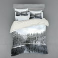 thumbnail image 2 of Ambesonne Winter Bedding Set 3 Pcs, Trees in Cold Day Lake, Twin XL, White Brown, 2 of 3