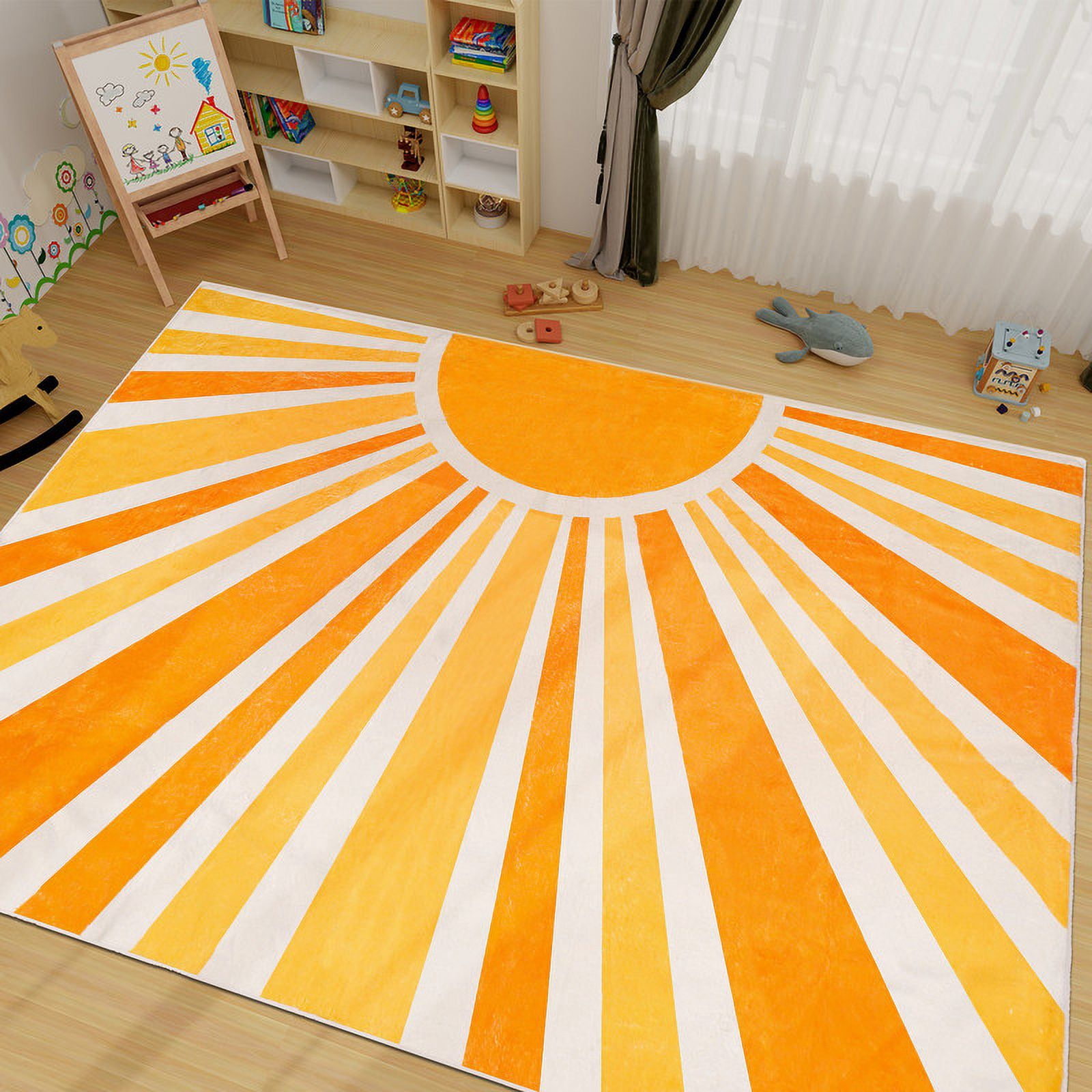 Sun Print Machine Washable Area Rugs-4x6ft for Living Room, Yellow Large Non-Slip Boho Kids Nursery Throw Rug Carpet for Bedroom Entryway Dining Room Office Rug Decor