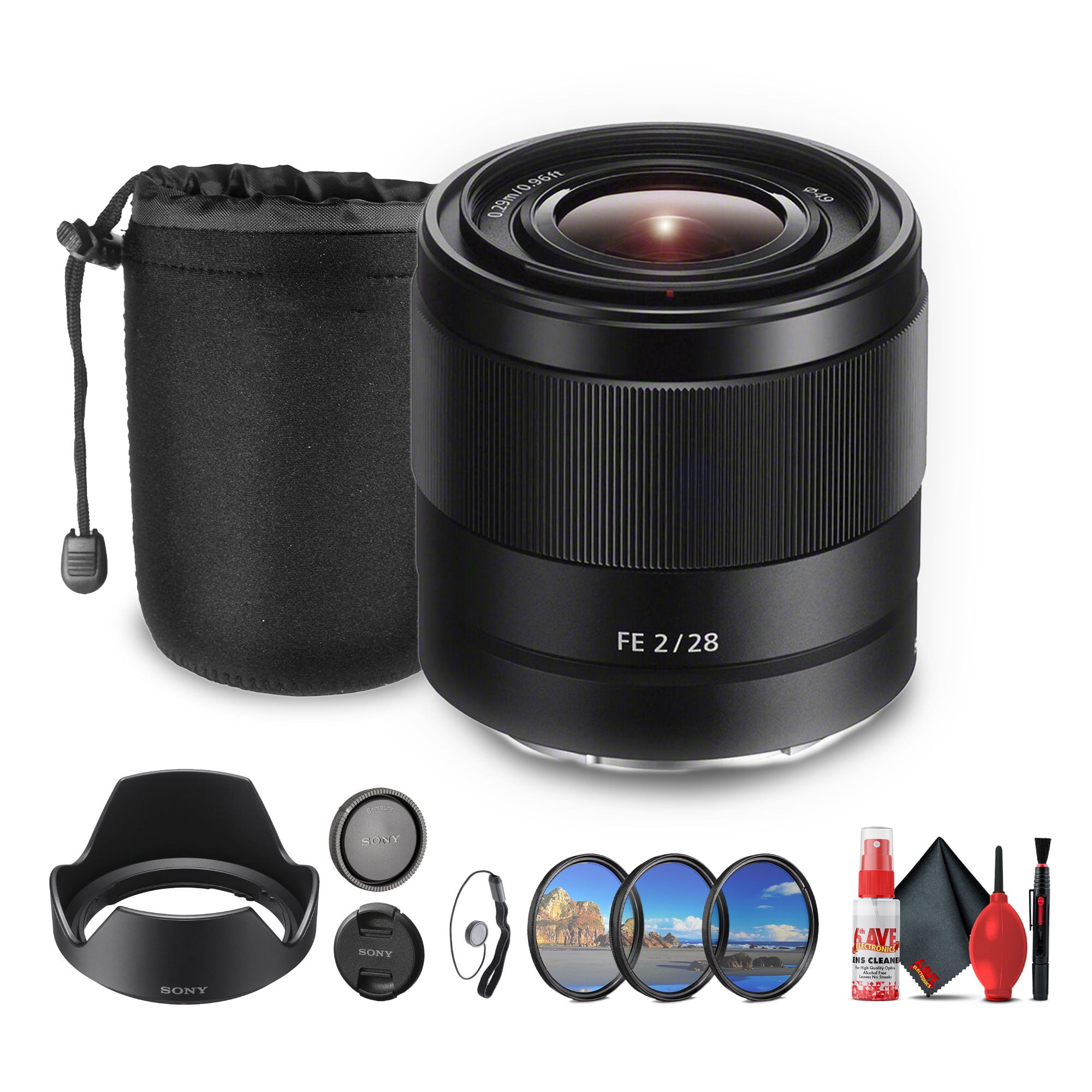 Sony FE 28mm F/2 Lens (SEL28F20) + Filter Kit + Lens Pouch +