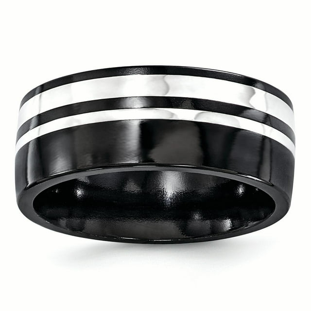 Edward Mirell Black Ti & Sterling Silver 9mm Polished Band Size 9