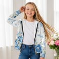 thumbnail image 5 of POLERO Girls & Boys Blue Peony Flower Print Zipper Hoodies with Pockets Soft Zip Up Sweatshirts Girls Hooded Long Sleeve Tops 6-7 Years, 5 of 7