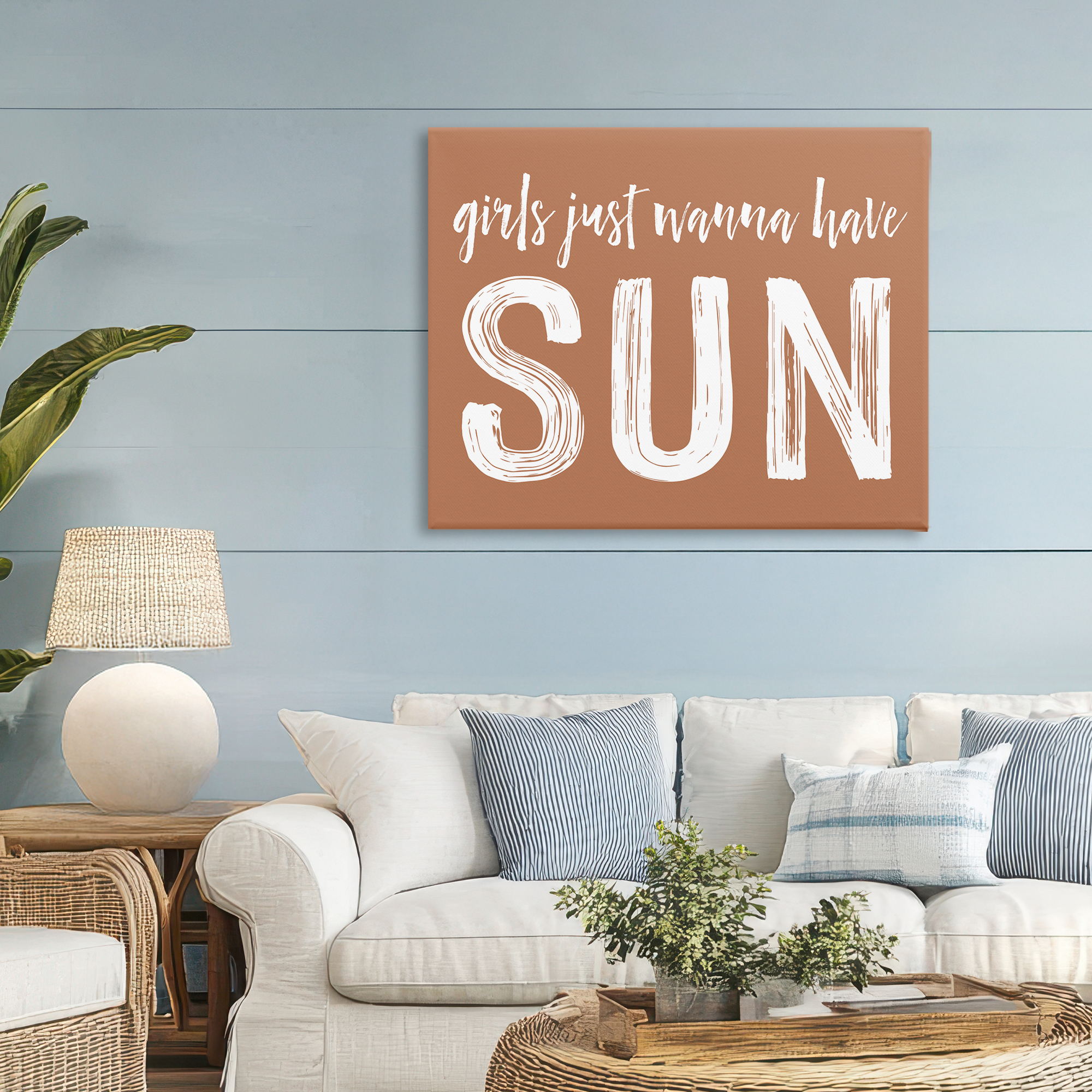 Girls Wanna Have Sun Brown Canvas Wall Art, design by Lettered and Lined