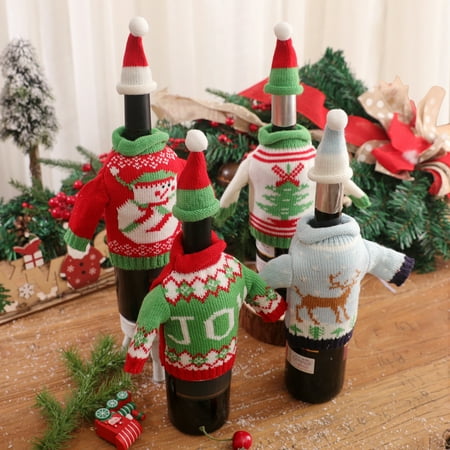 

Christmas Wine Bottle Sweater Cover - Festive High Collar Knitting Wine Bottle Bag