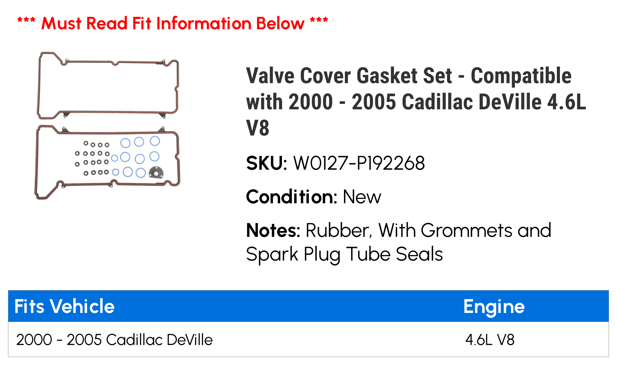 Valve Cover Gasket Set Compatible with 2000 2005 Cadillac DeVille 4.6L  V8 2001 2002 2003 2004