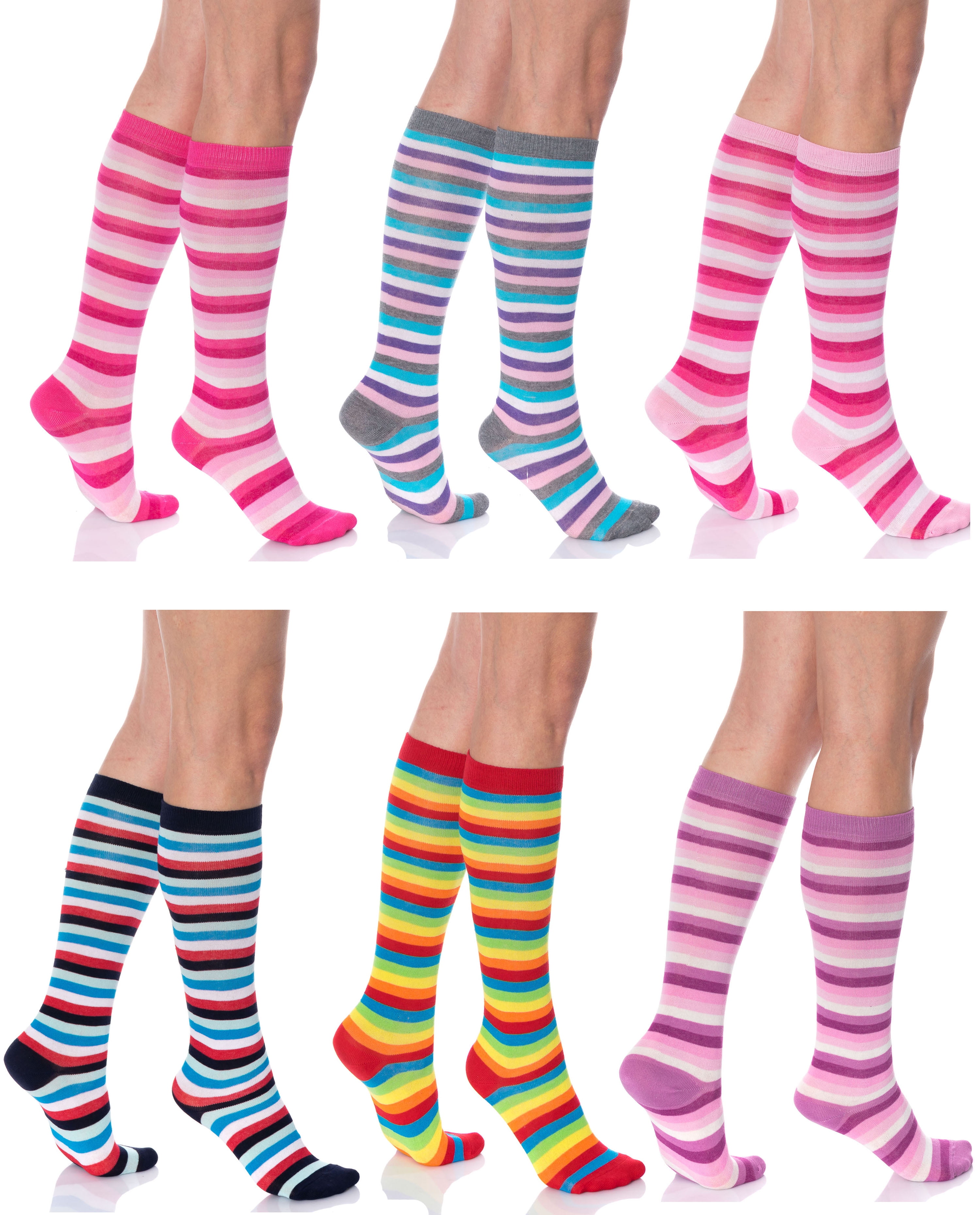 Over The Calf Socks For Women Colorful Striped Patterned Pairs Size