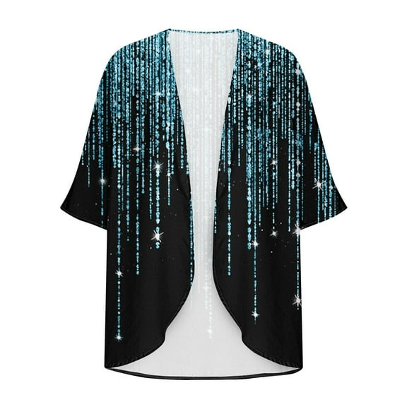 Patlollav Cardigans for Women Printed Fall Summer 3/4 Sleeve Tops Ladies Chiffon Jacket Cardigan with Pocket