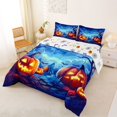 thumbnail image 2 of Homewish Magical Halloween Pumpkin Full Size Comforter Sets,Bat Night Sky Print Bedding Comforter Set,Deep Blue Orange,Halloween Reversible,3 Pieces,1 Comforter and 2 Pillowcases, 2 of 7